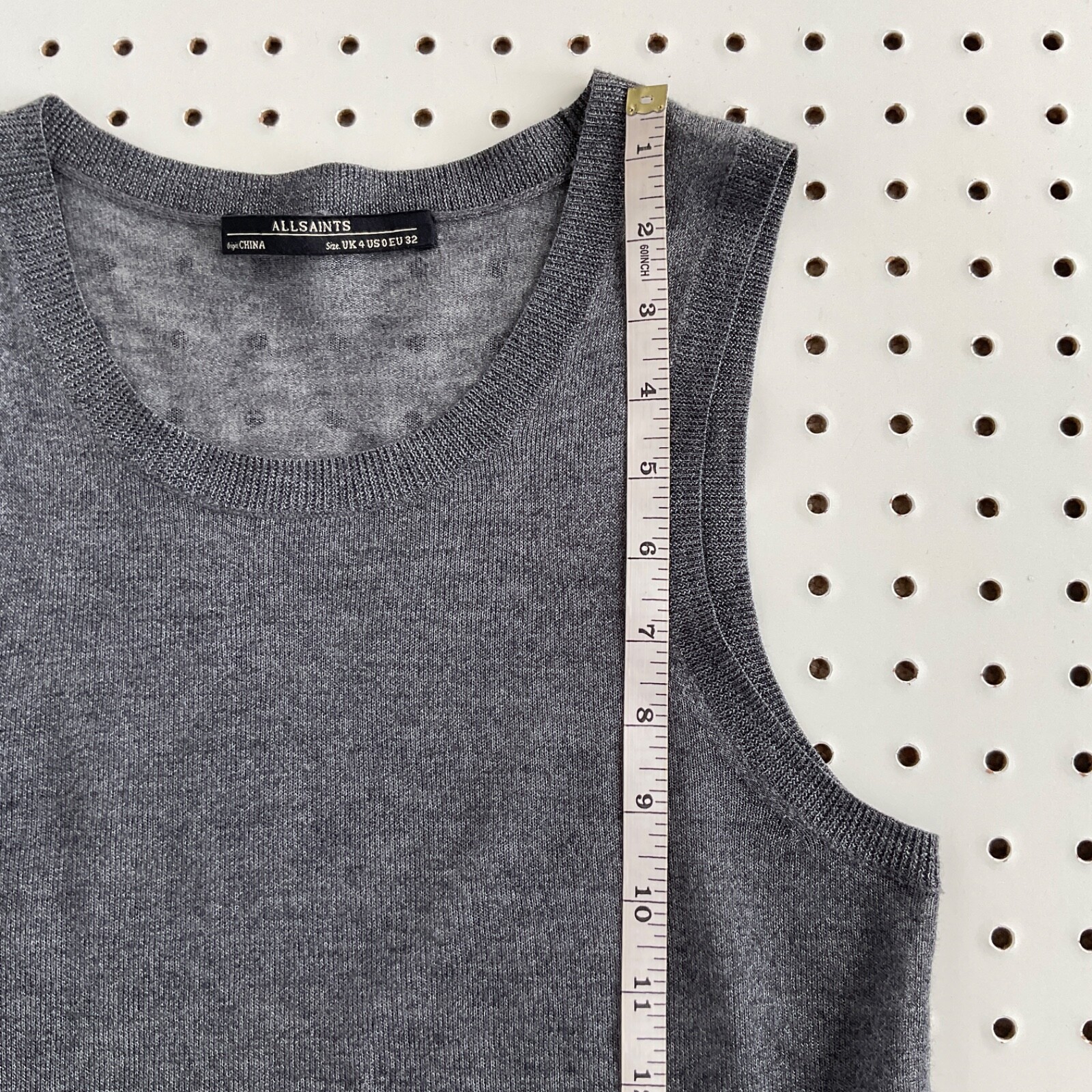 ALLSAINTS Sheer Metallic Womens Tunic Top Size 0 Silver Gray Knit Sleeveless