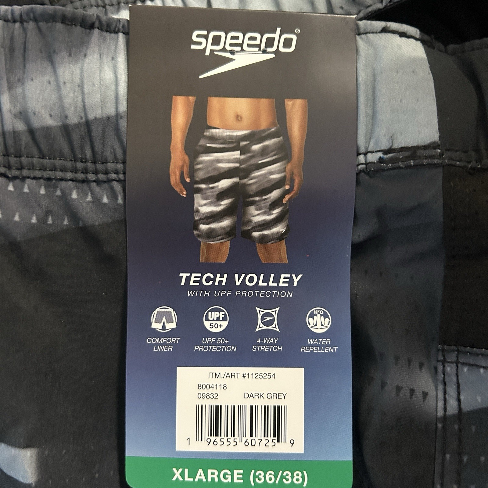 Speedo Tech Volley Swim Shorts, Dark Gray Size XL 36/38 UPF 50+ Liner 3 Pockets