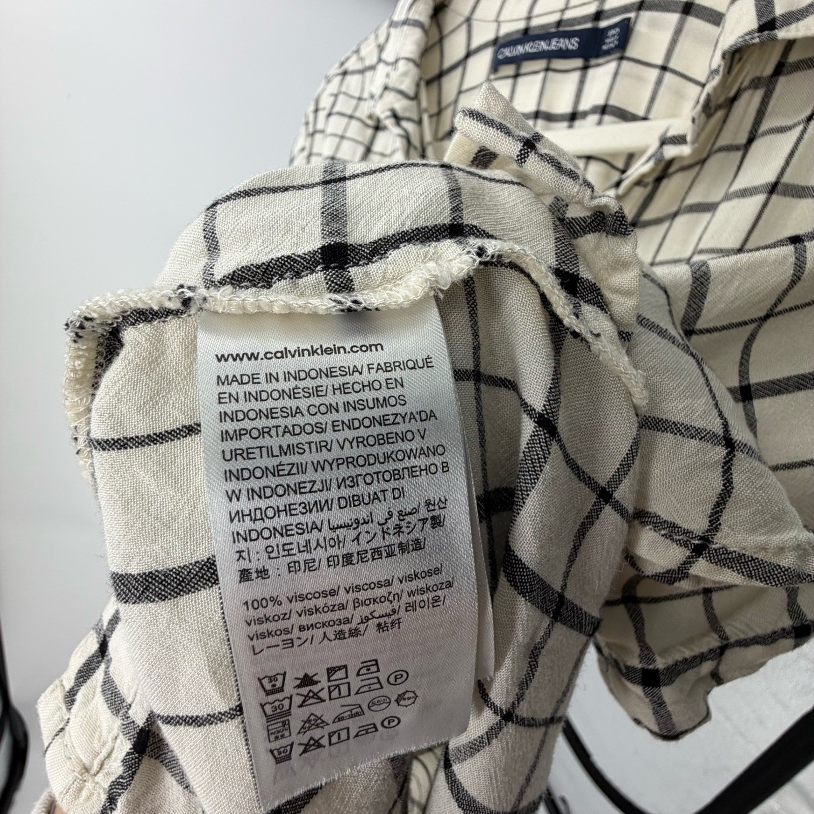 Calvin Klein Jeans Womens Cream Black Windowpane Check Viscose Shirt Small
