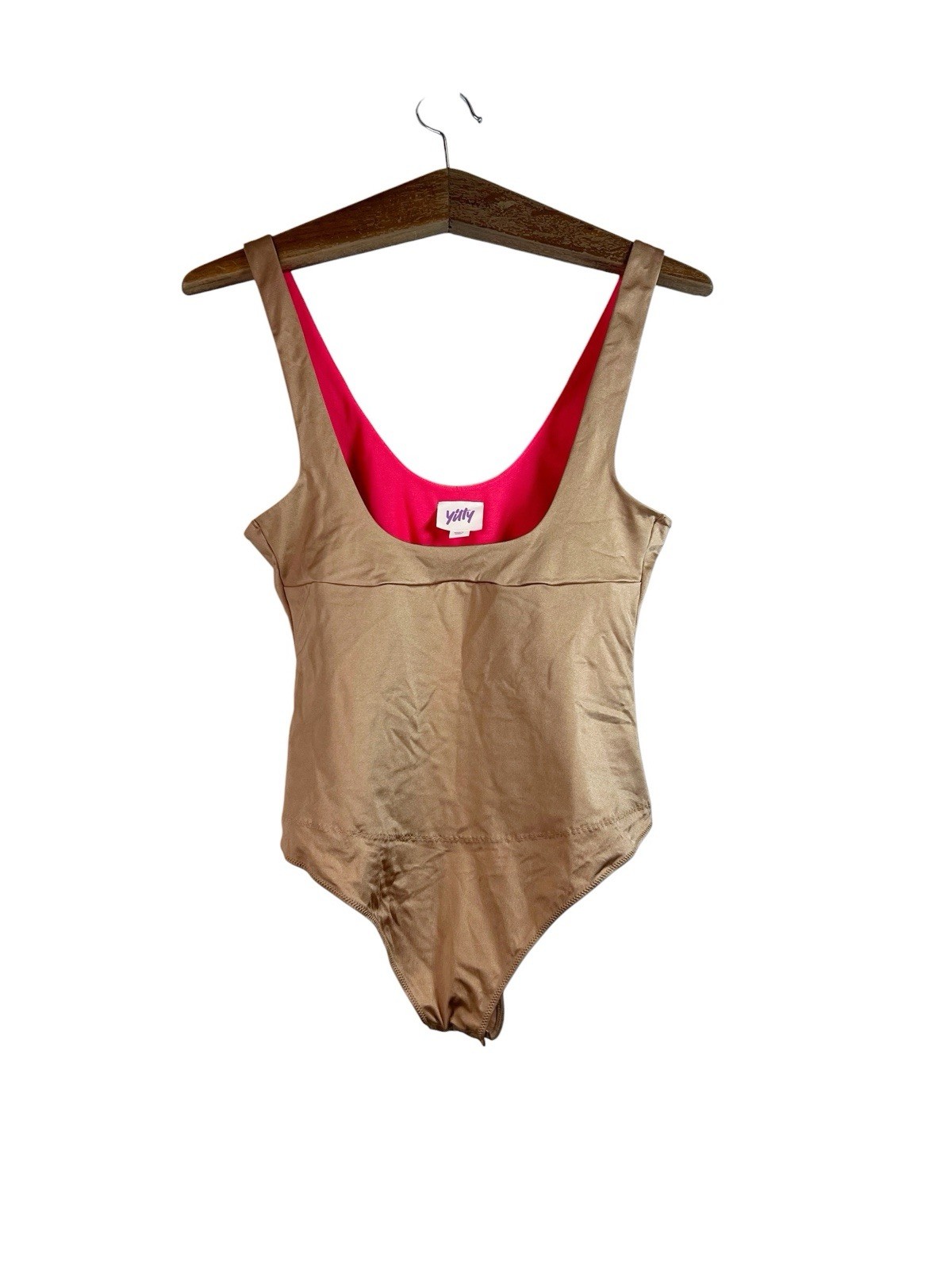 Yitty Headliner Shaping Open Bust Thong Bodysuit Size Large Brown Sugar