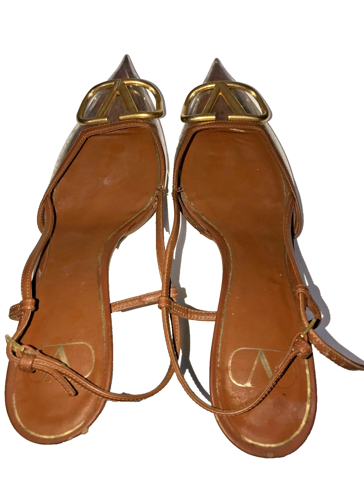 Valentino Garavani Vlogo Brown Pointed Toe Transparent Slingback Pump SZ 40