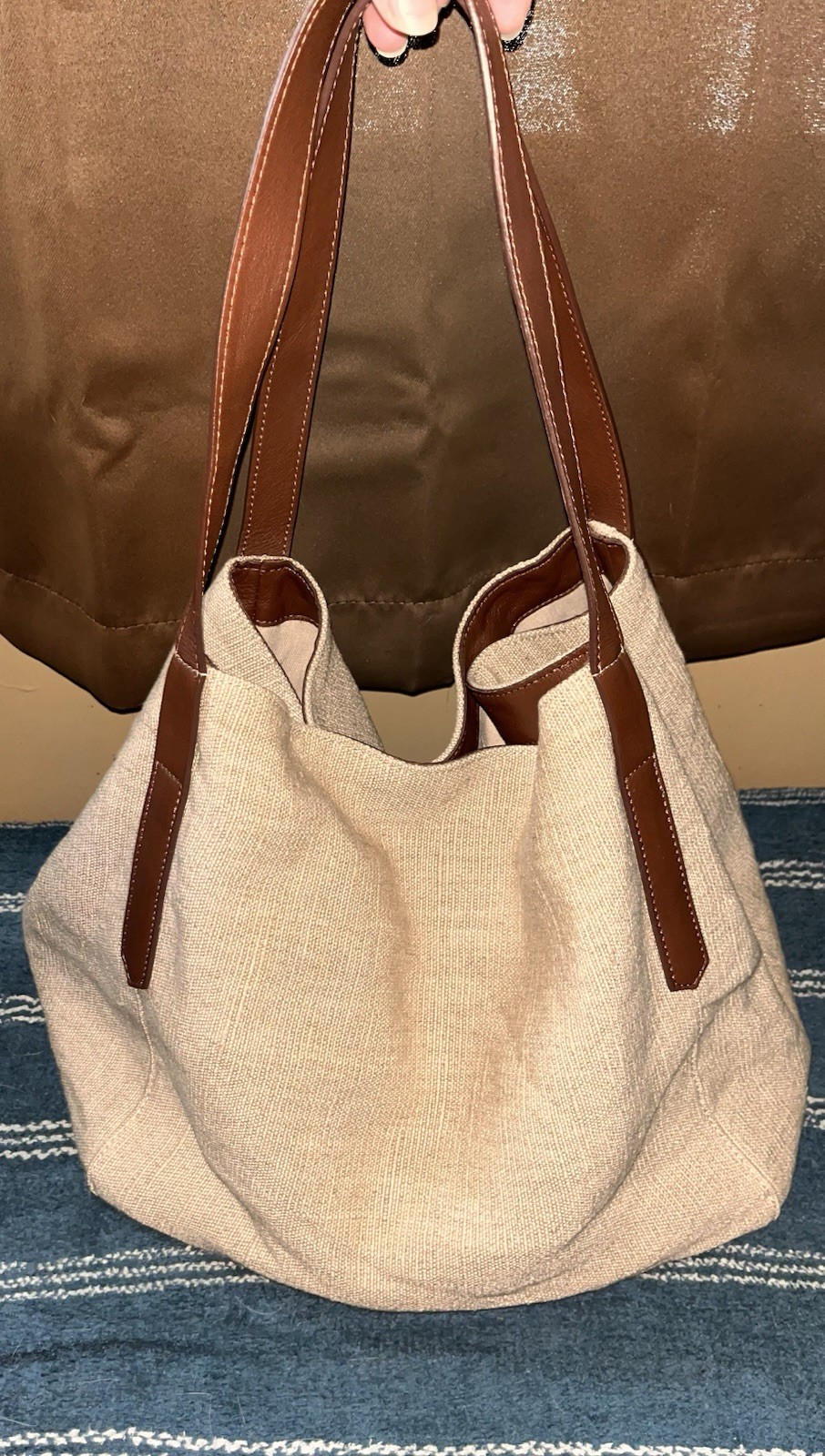 Mark & Graham Italian Linen Genuine Leather Tote Bag Made in Italy Monogram MSH