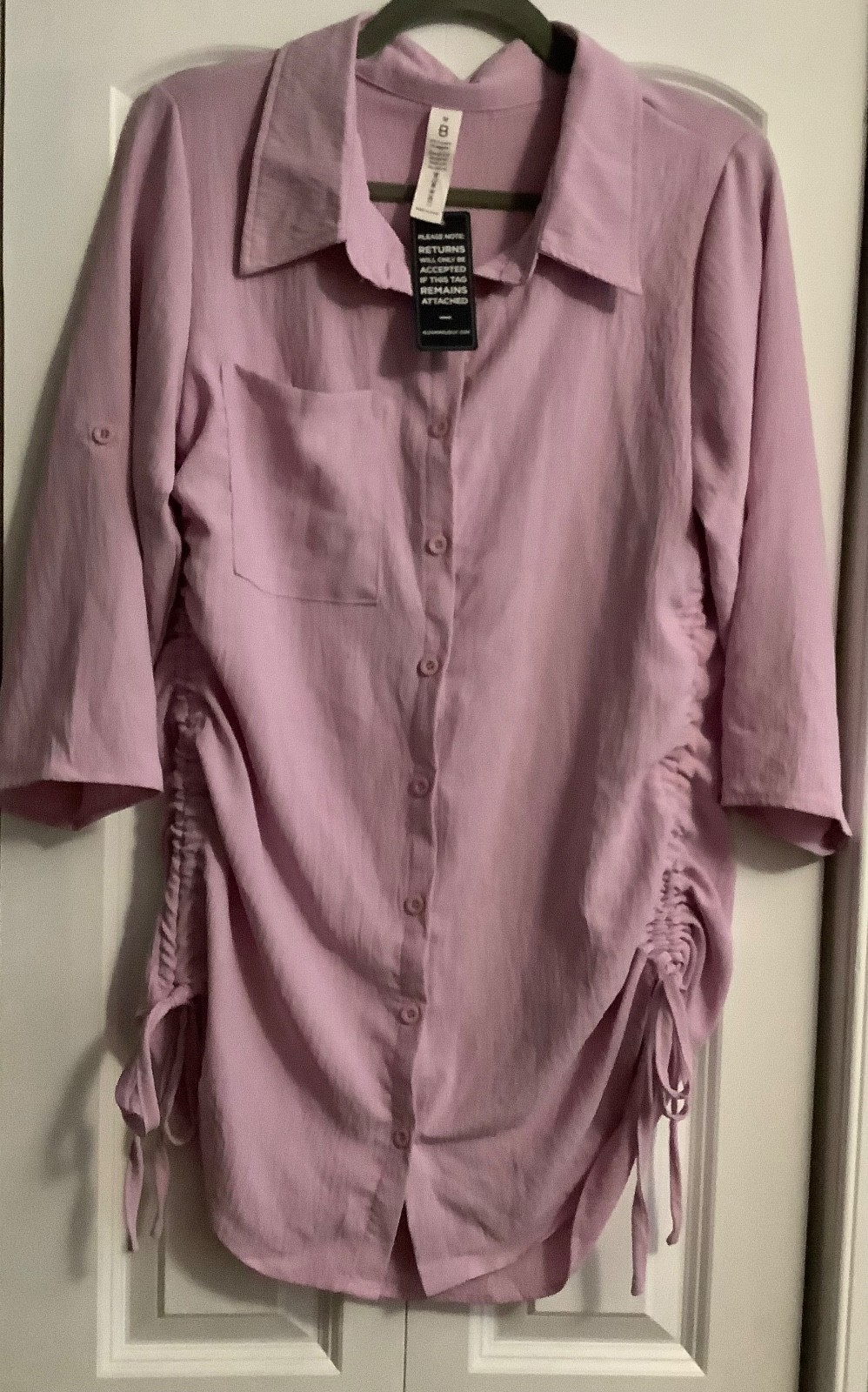 NWT Blooming Jelly Medium 3/4 Sleeve Tunic Top Lilac Draw Strings Free Ship