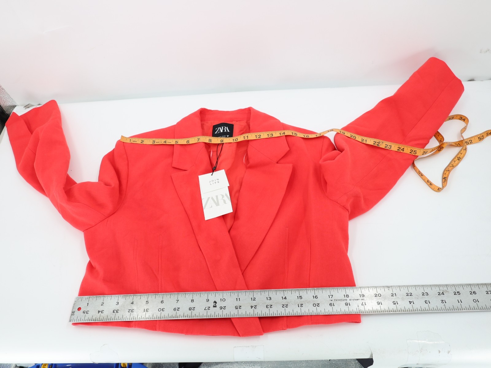 NWT Zara Blzaer womens XL Linen Blend Cropped Raspberry notch lapel trendy blog