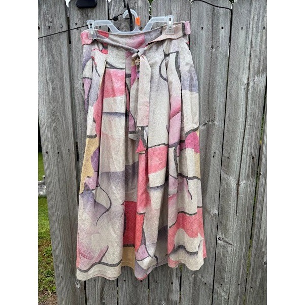 Abstract Geometric Metallic Shimmer Anotah Pleated Midi Skirt Women M MultiColor