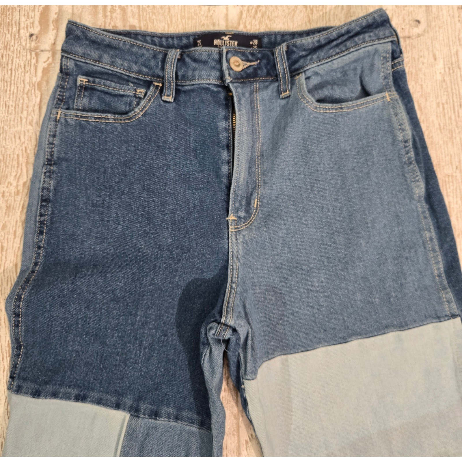 Hollister Patchwork High Rise Mom Y2K Retro Straight Jeans Colorblock Size 7S