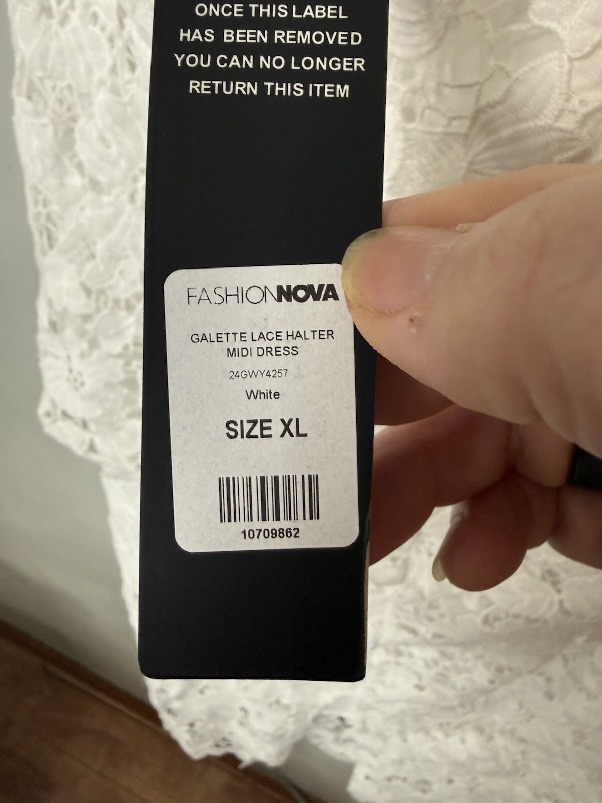 FASHION NOVA GALETTE LACE WHITE HALTER MIDI DRESS Size 16 / XL. New W Stain
