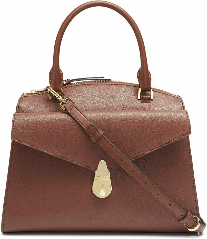 CALVIN KLEIN Lock Brown Satchel Strap included Handbag NIP