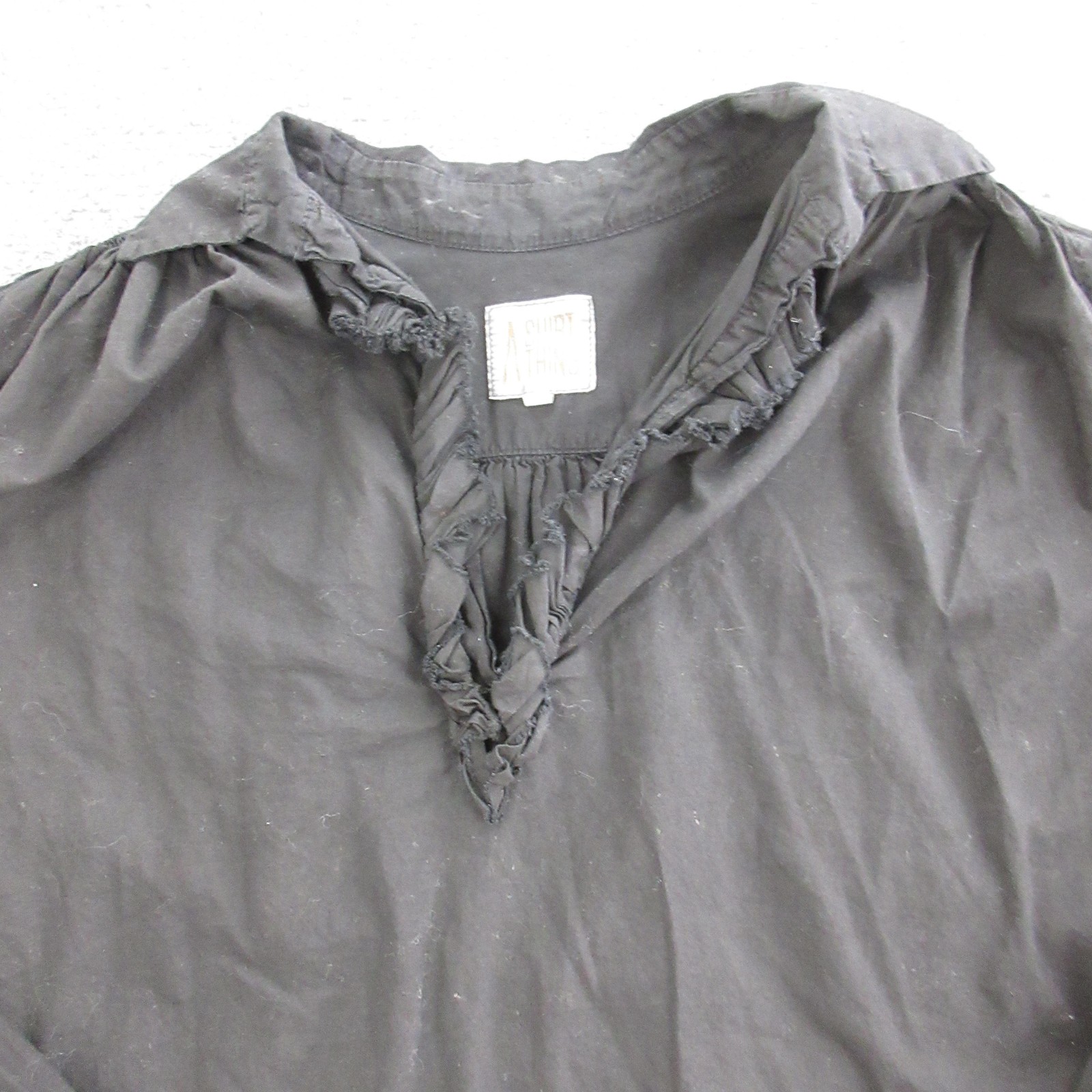 A Shirt Thing Blouse Womens P Black Ruffle V Neck Long Sleeve Cotton Tunic Top
