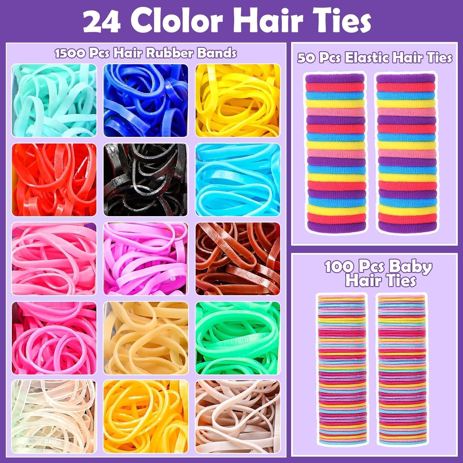 Hair Accessories for Girls, 1698 Pcs Rubber Bands with Multicolor 1