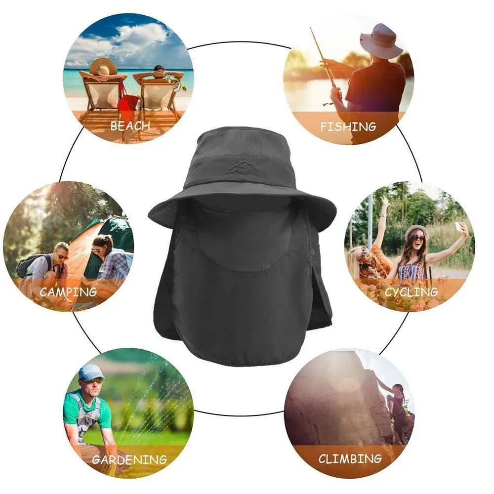 Wide Brim Sun Hat UV Protection Bucket Cap For Hiking Camping Fishing Safari Men