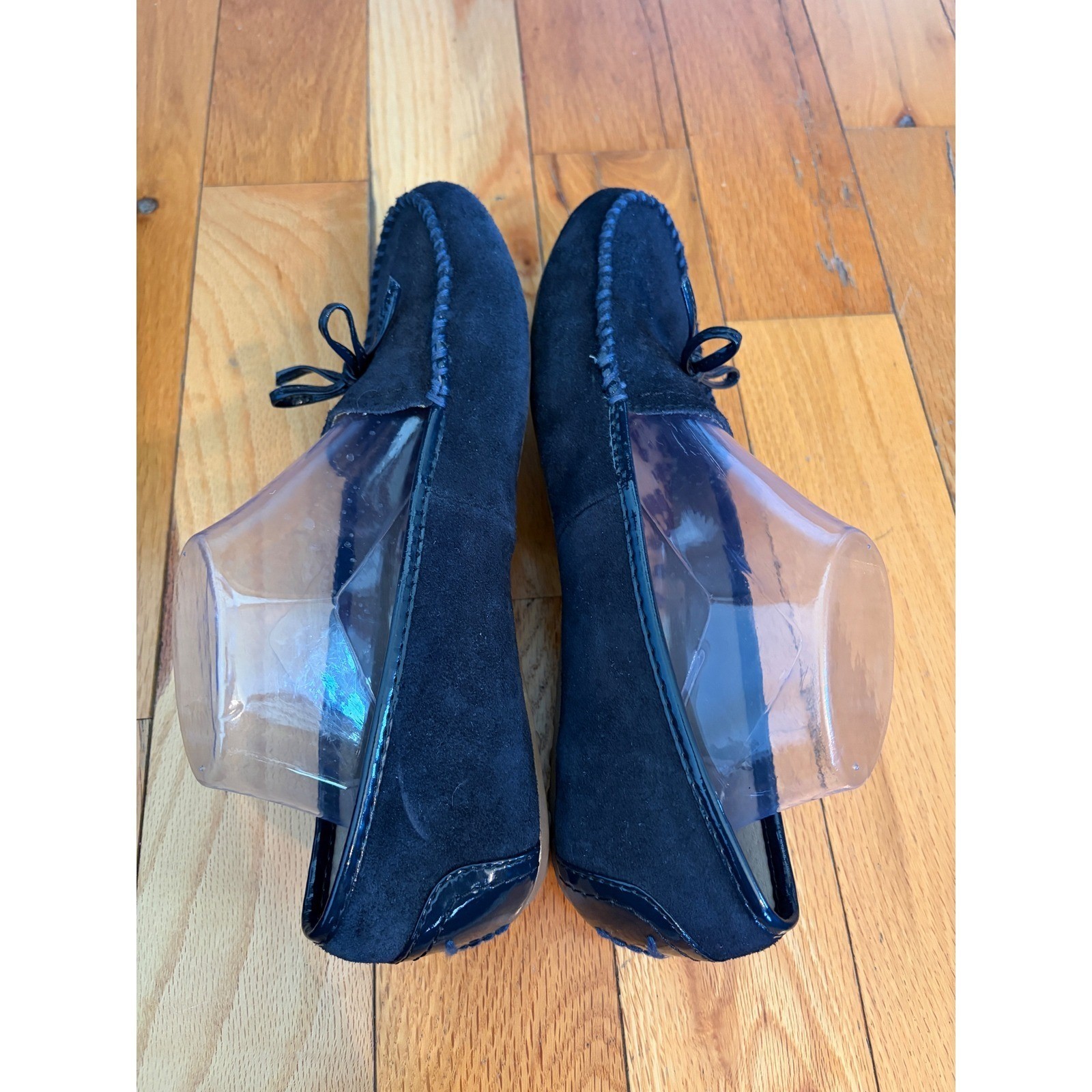 Lands’ End suede flat loafers driving moccasins navy blue women’s size 10