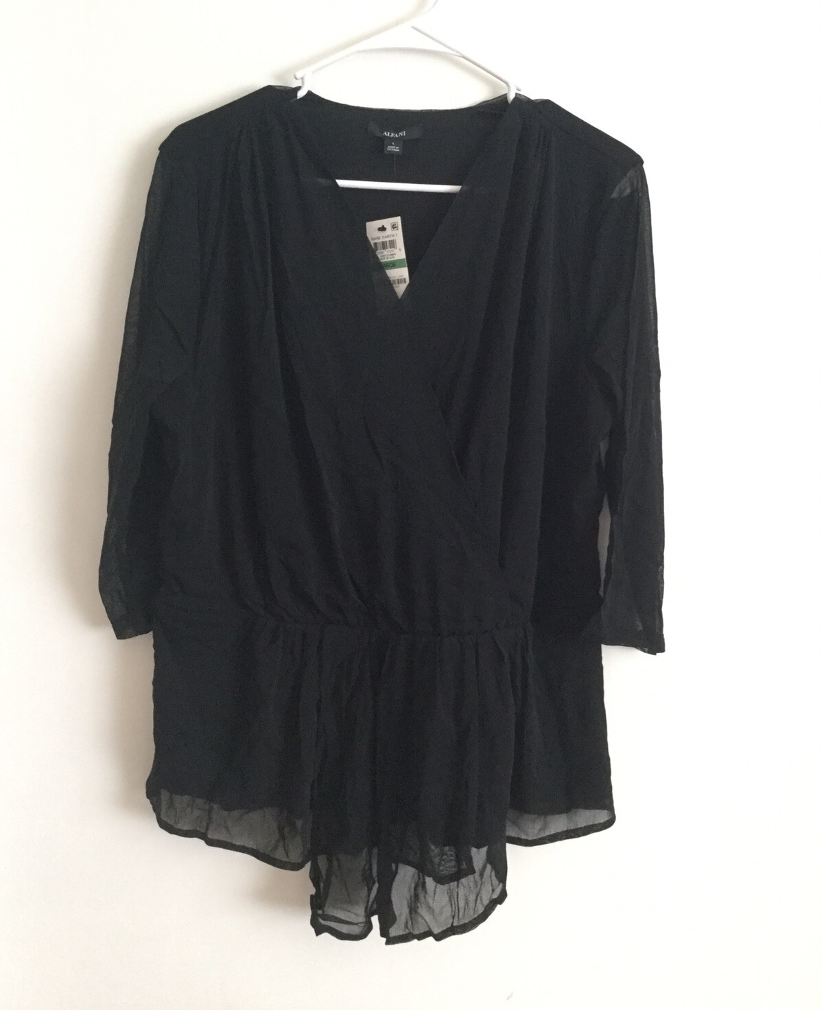 Alfani Asymmetrical Mesh Top Black Size L NWT
