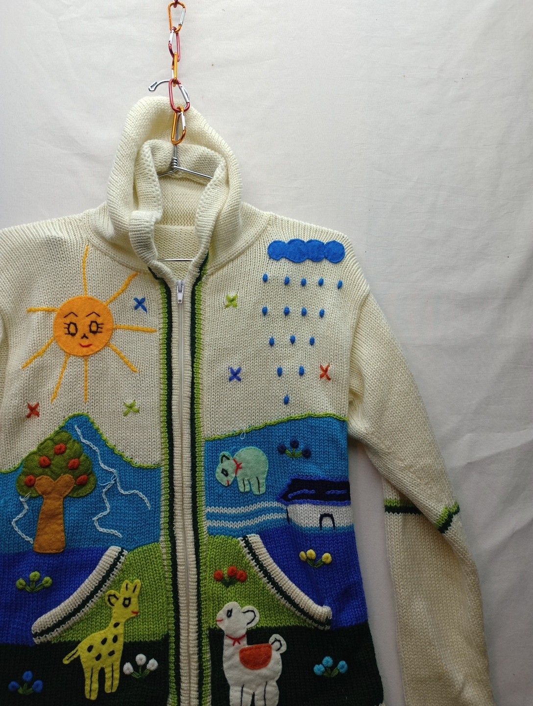 Childrens Unisex Handmade Full Zip Up Sweater Measurements In Pictures