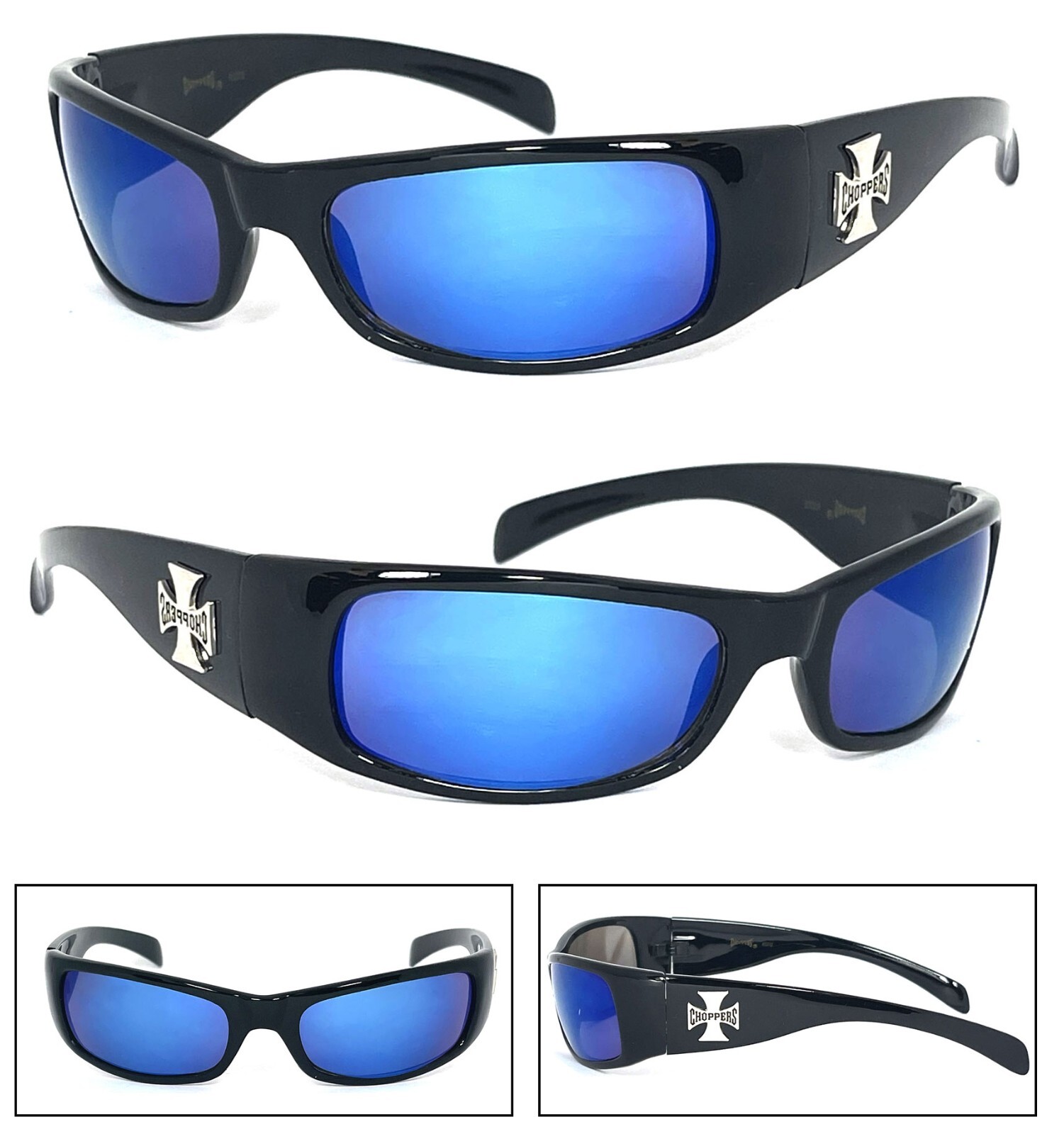 New Choppers Bikers Mens Sunglasses – Blue Flash Mirror Lens C11 B