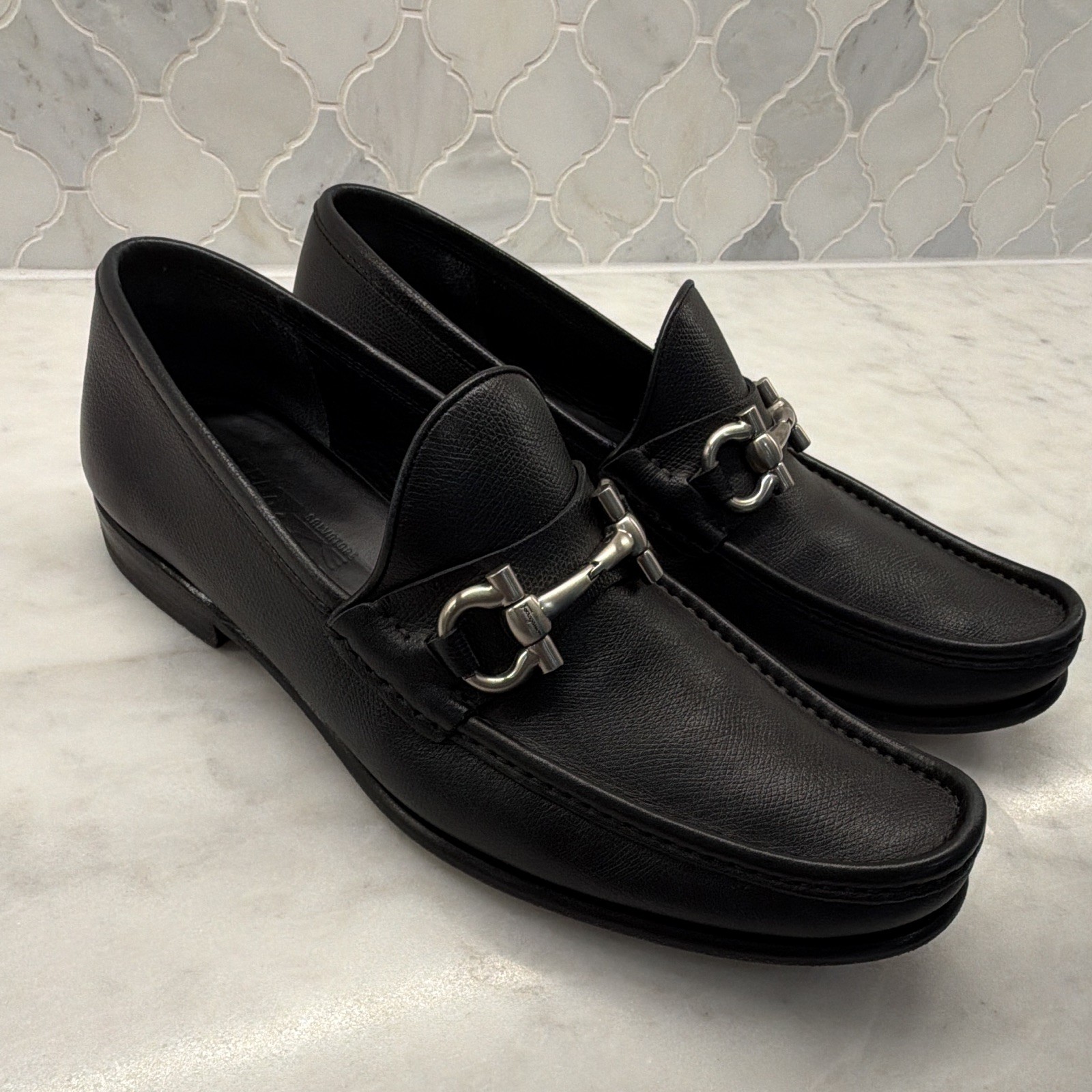 Salvatore Ferragamo Men’s Black Leather Horsebit Loafers Slip-On US 11 D