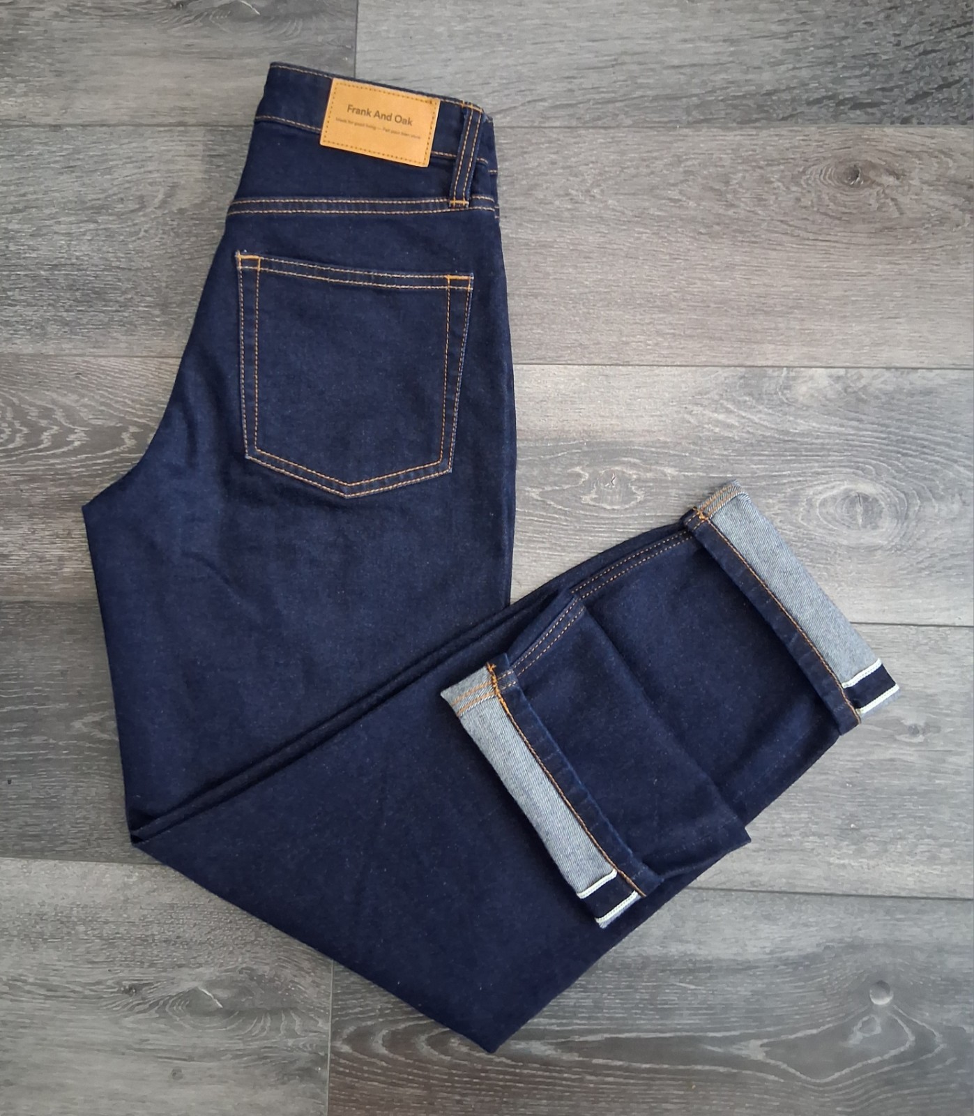 Frank & Oak Cyndi Straight Fit Selvedge Denim Blue Jeans High Rise Size 24×28