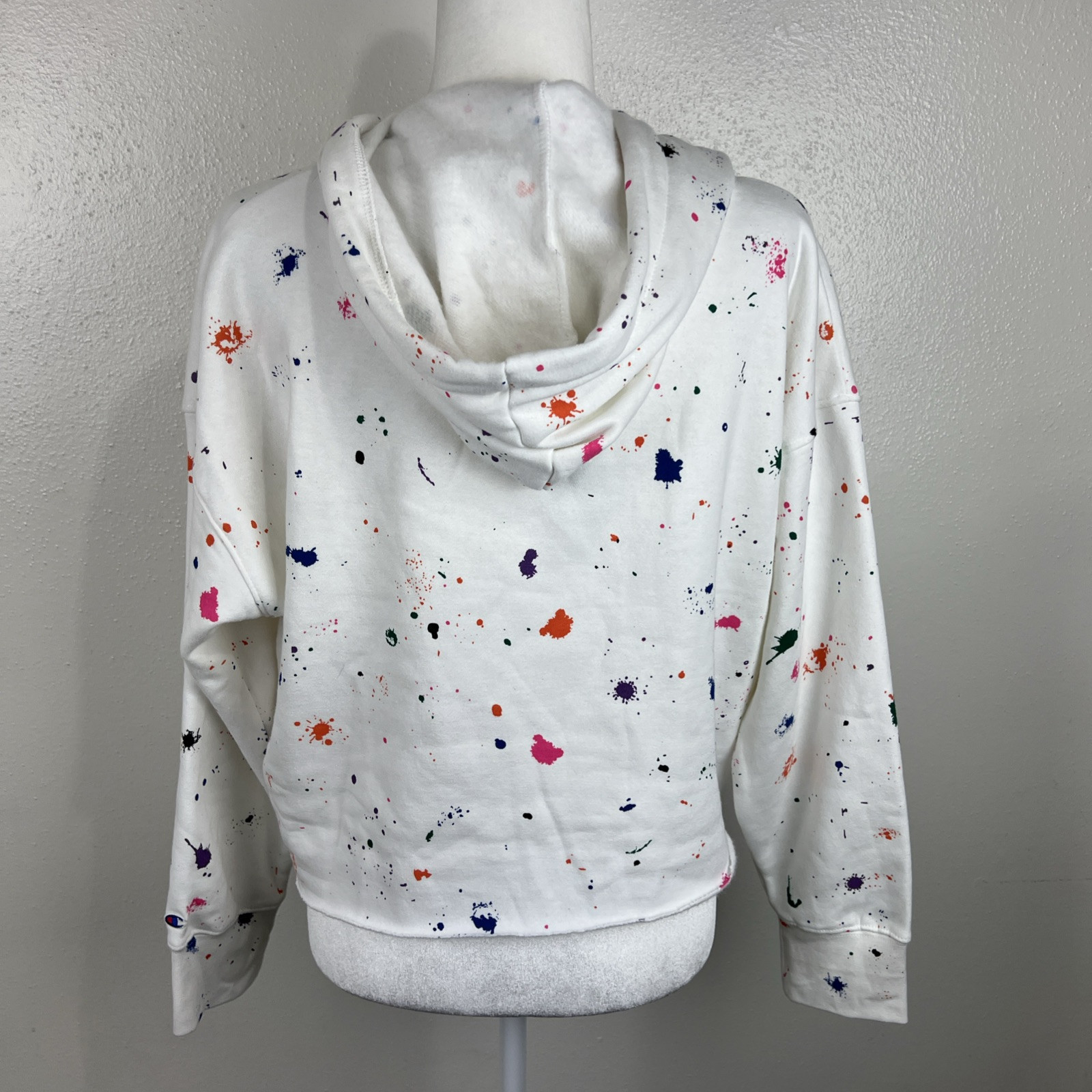 Champion Berkeley Sweater Women Large White Paint Splat Pullover Hoodie College