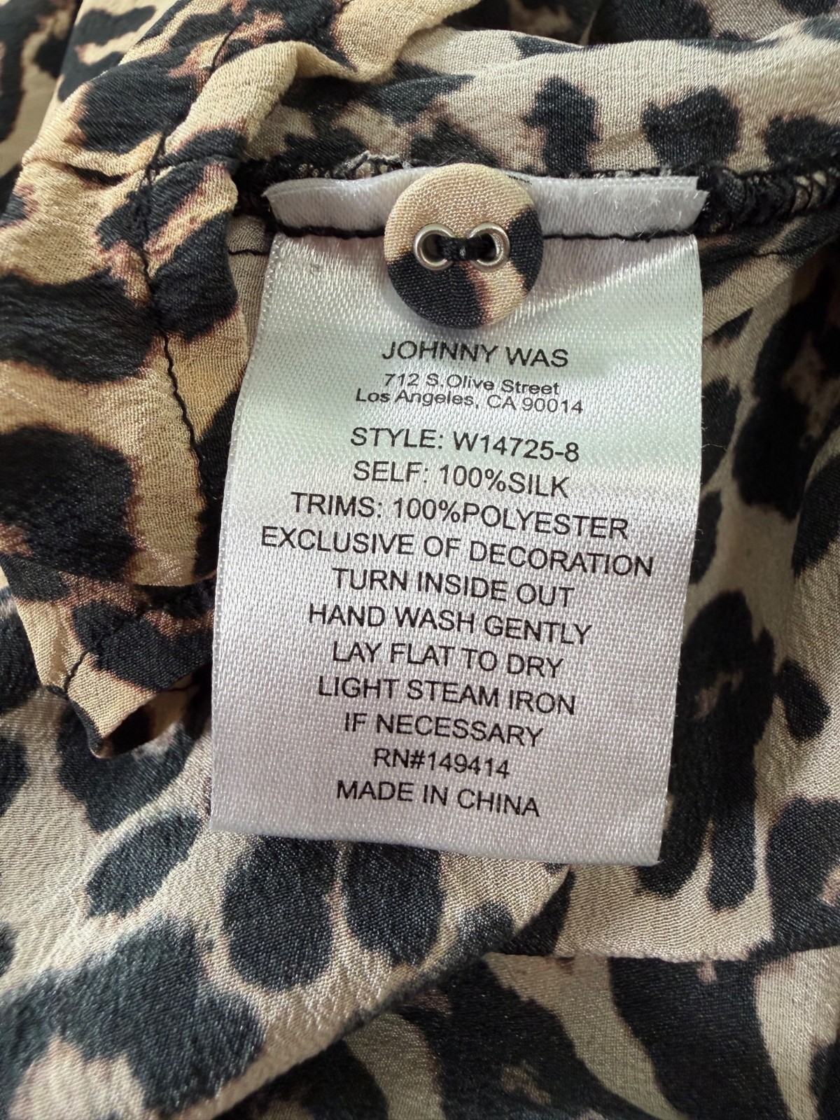 Johnny Was Diedre Tassel Yoke Blouse Embroidered Leopard Print Size X-Large