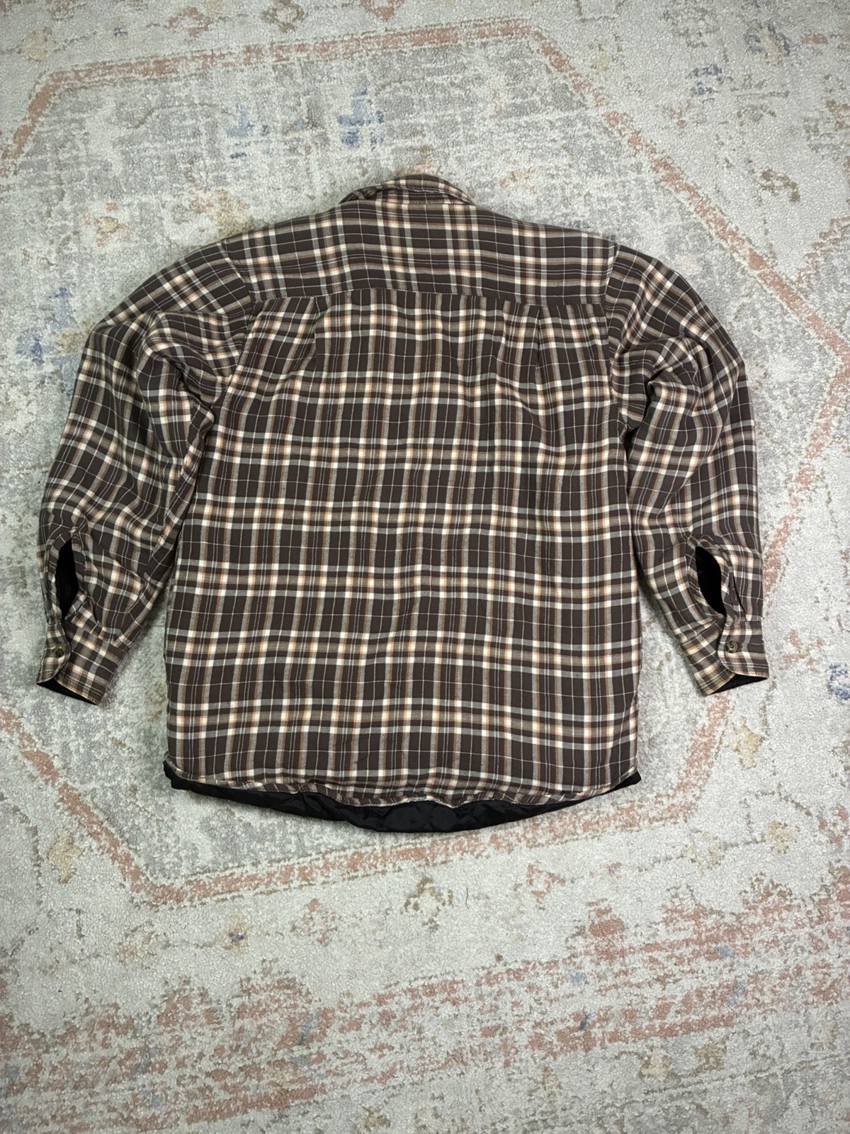 Wrangler Mens Quilted Lined Flannel Shirt Jacket Brown Plaid Shacket Small