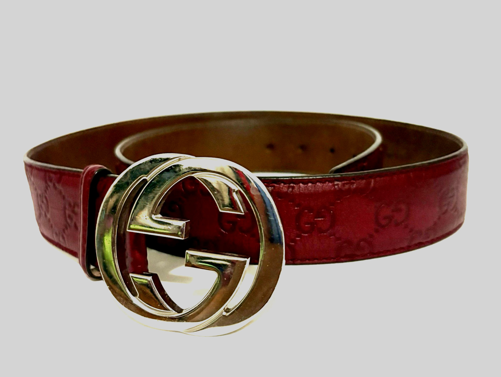 GUCCI 114284 525040 100.40 MAROON GUCCISSIMA INTERLOCKING G BELT 36MEN 12WOMEN