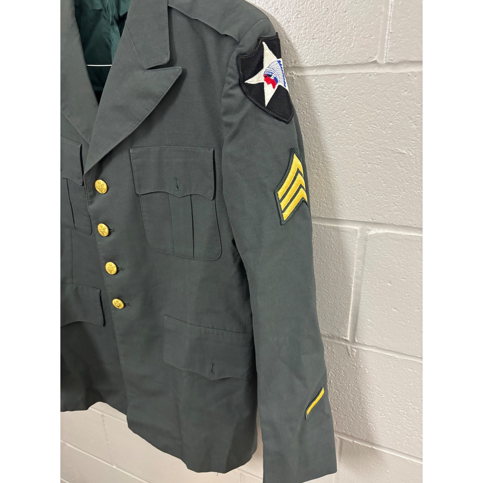 Vintage US Army Dress Green Uniform Jacket 41L 2nd Infantry Division