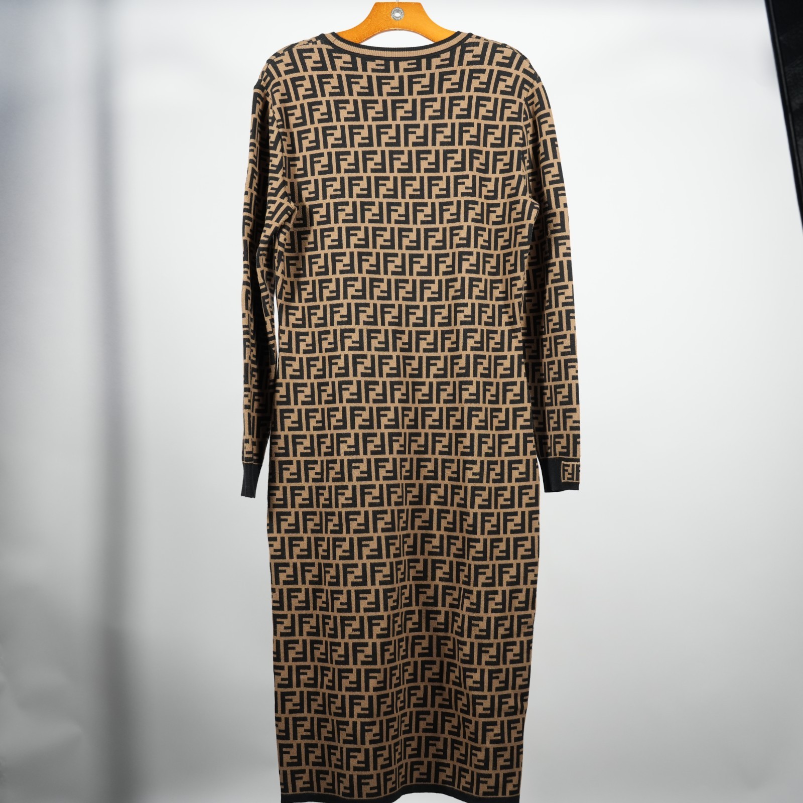 Fendi FF Zucca Maxi Dress Viscose Knitted Brown Black Size 14 US