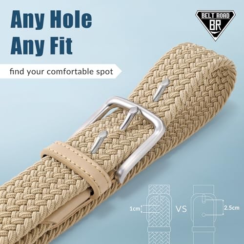 Elastic Braided Belt Men – Multicolored M: 34″-38″ Stretch Adjustable Beige