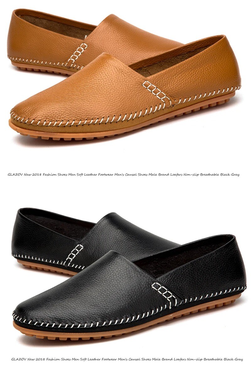 Genuine Leather Men Casual Shoes Lightweight Loafers Slip on Flats Driving Shoes