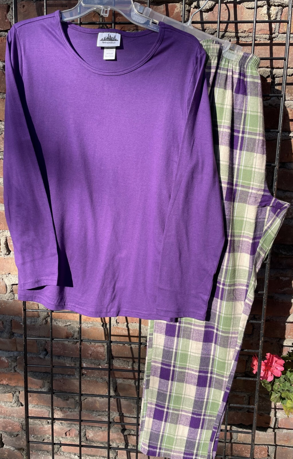 New Pajama Sets Solid Top Plaid Flannel Bottom 1X 2X 3X 4X