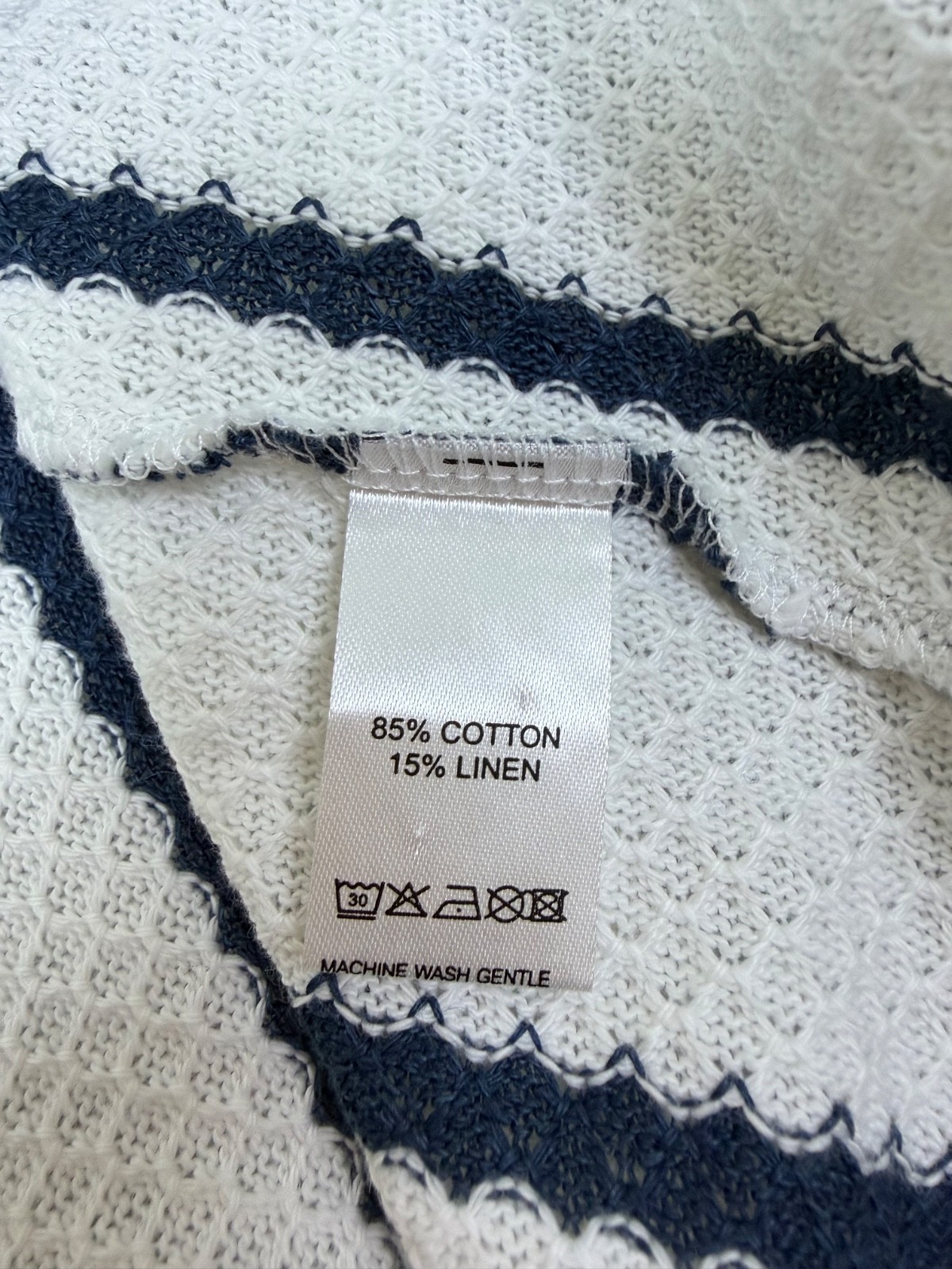 Todd Snyder Relaxed Textured Montauk Polo Coastal White Stripe Cotton Linen S