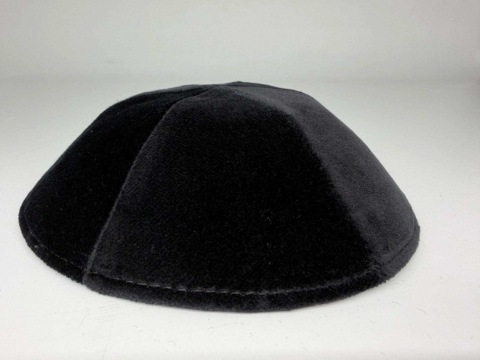 Black 6-Panel Kippah No Trim Classic Minimal – Velvet or Plush Finish