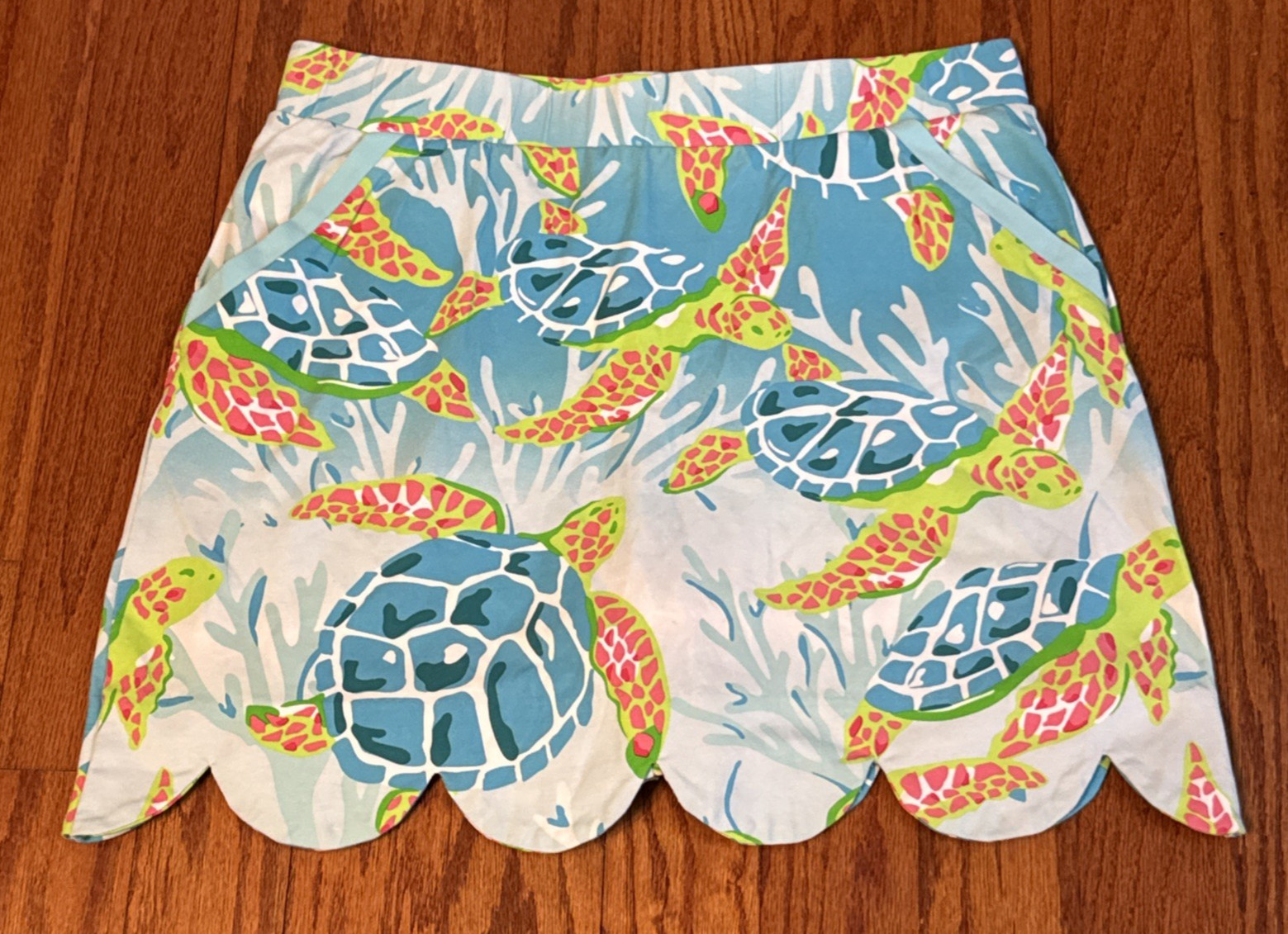 Ana Clare Large Casual Pull On Skort Skirt w Shorts Turtles Scallop Hem Pockets