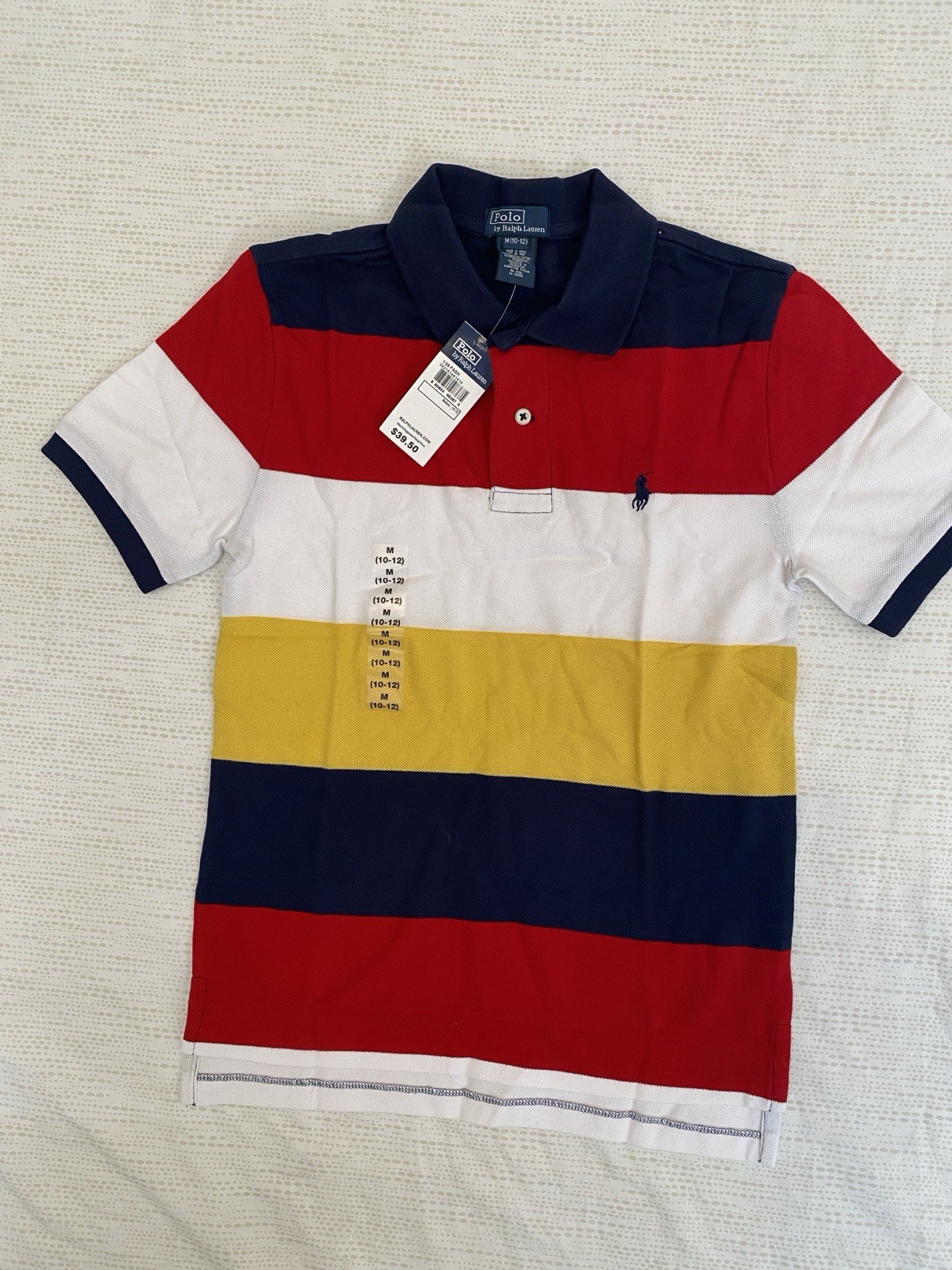 Polo by Ralph Lauren Boys Striped Short Sleeve Pique Polo M 10-12 Red/White
