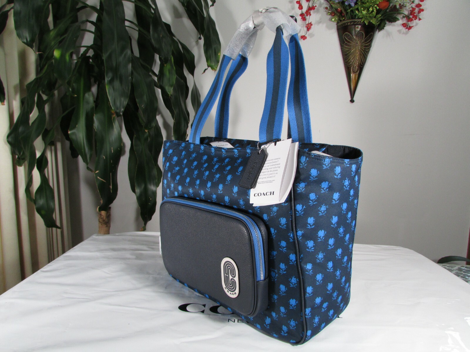 NWT Coach Nylon Badland Floral Print Court Tote C5669 Navy Multi