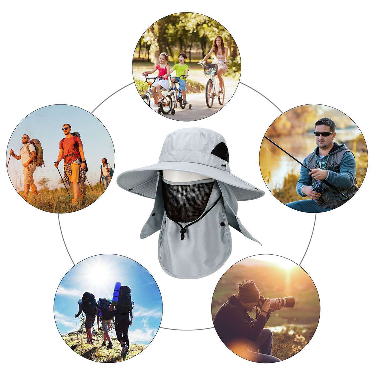 Summer Bucket Boonie Hat Neck Flap Cover Sun Wide Brim Fishing Garden Hiking Cap