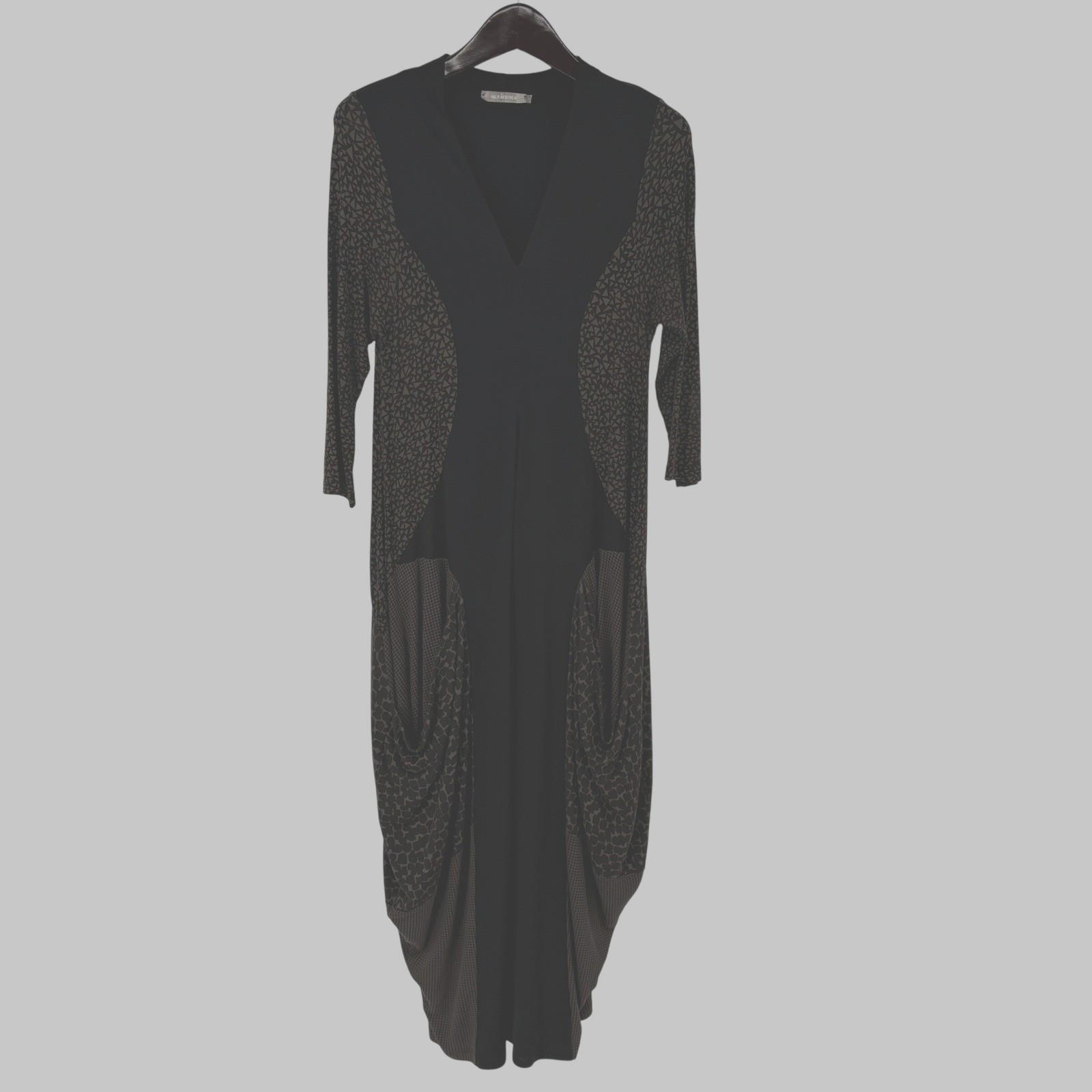 Alembika Mixed Media Geometric Maxi Dress Black Brown Lagenlook Indie Size 3