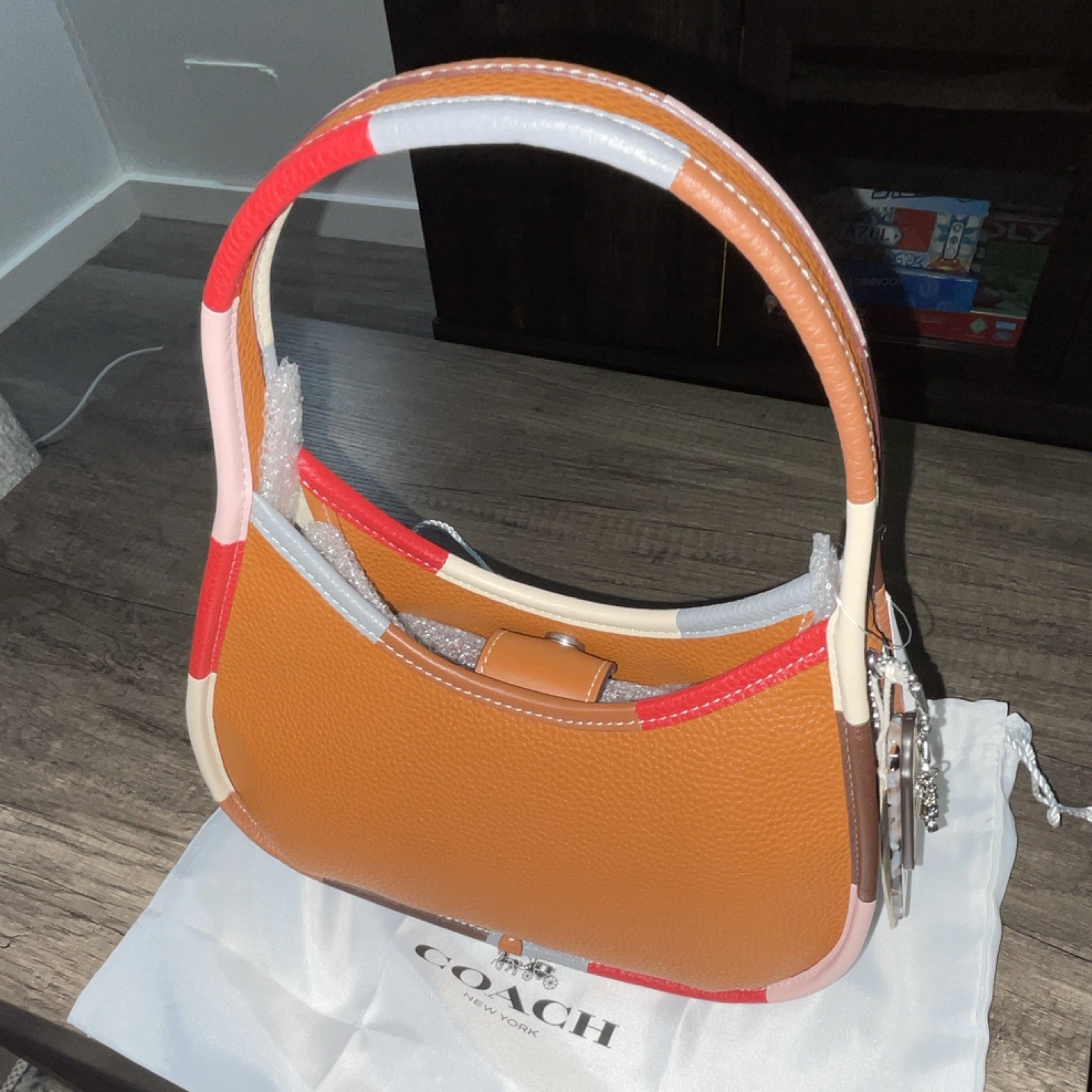 Coach Coachtopia Colorblock Small Shoulder Bag Crescent Snap Silver w/ Dust Bag