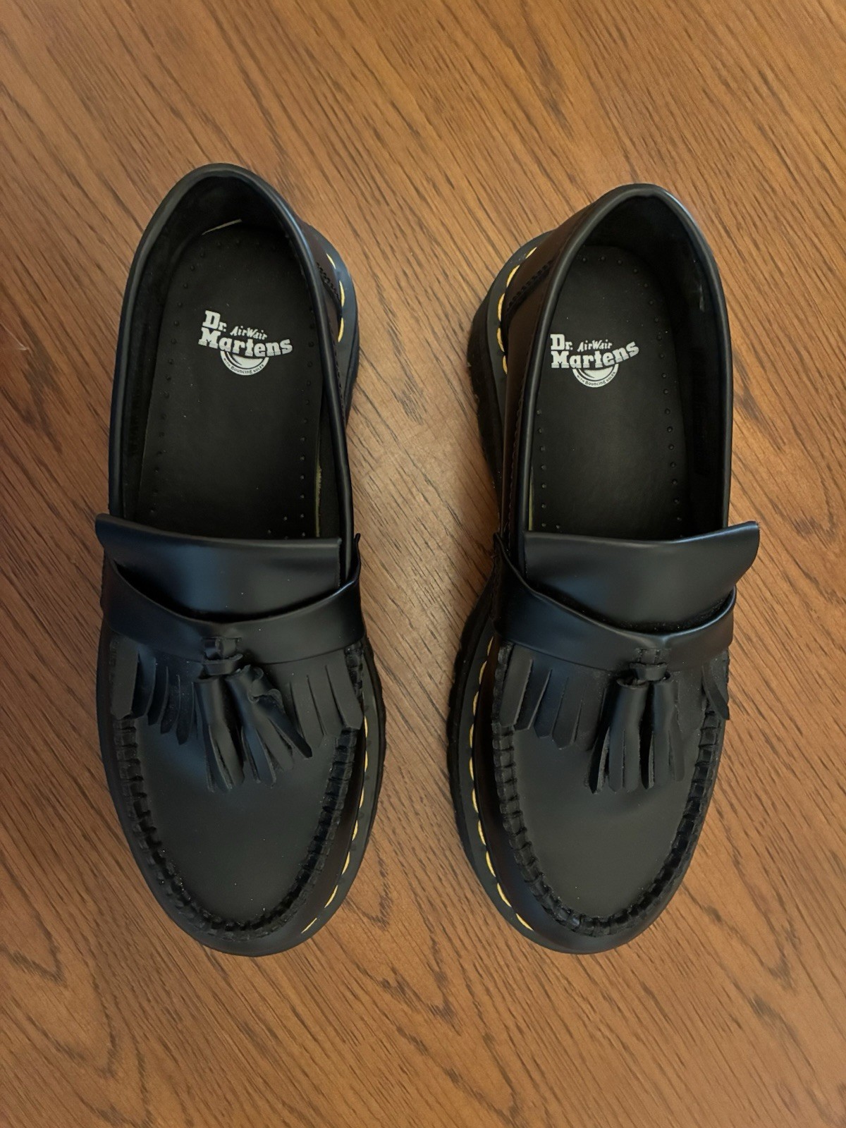 Dr. Martens Black Adrian Quad Tassel Platform Shoes – Yellow Stitch (Size 8 USM)