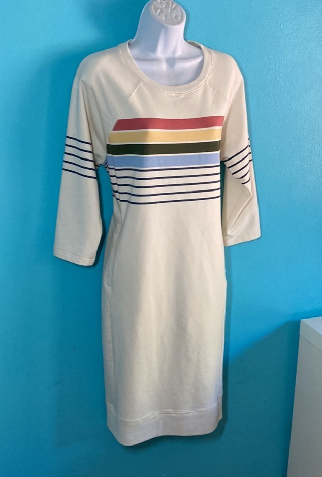 L.L. Bean Womens Size M / L Off White Striped Pullover Cozy Sweatshirt Dress