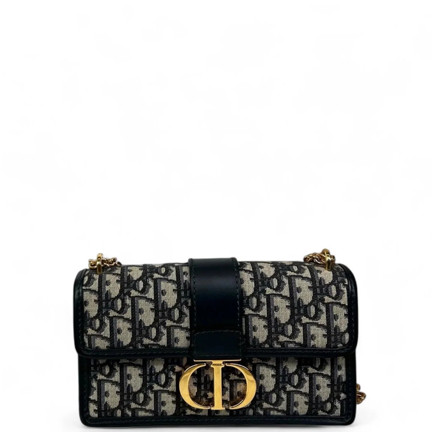 Dior 30 Montaigne Chain Flap Bag Small Black Beige Navy Oblique (dh072426c2r)