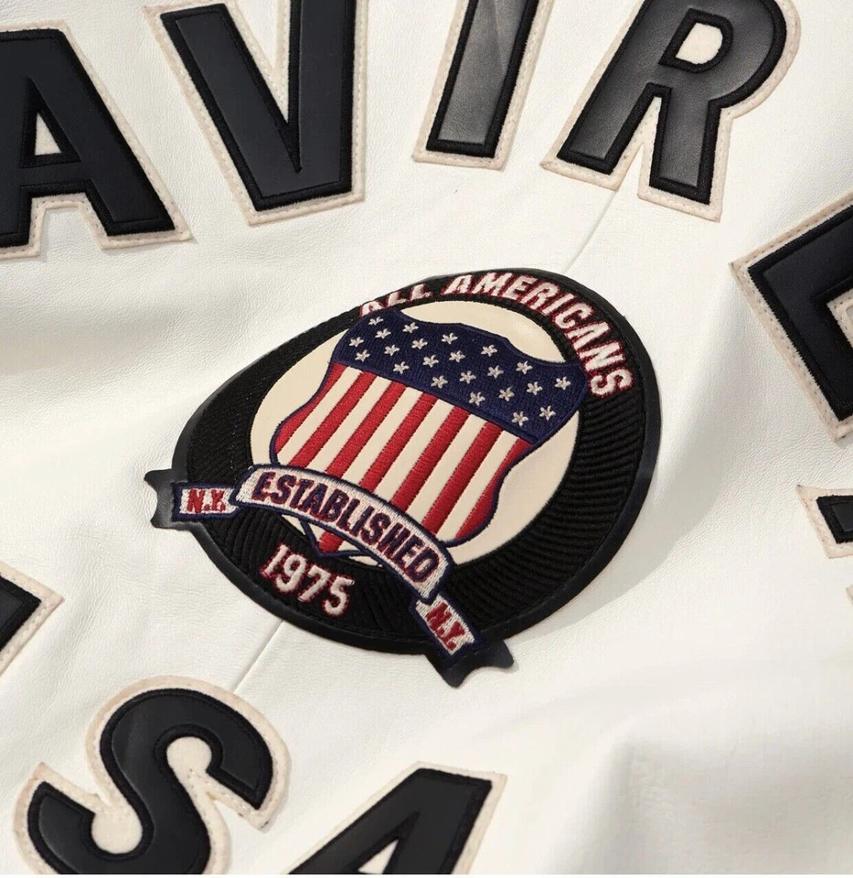 Avirex Ivory Varsity Jacket Zip Front USA Crest Patch Streetwear Coat
