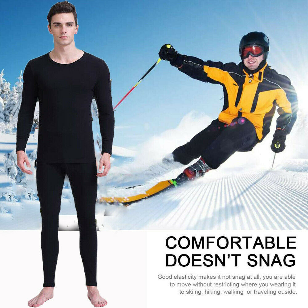 Winter Men Woman Skiing Ultra-Soft Fleece Thermal Top Bottom Long Johns Pant Set