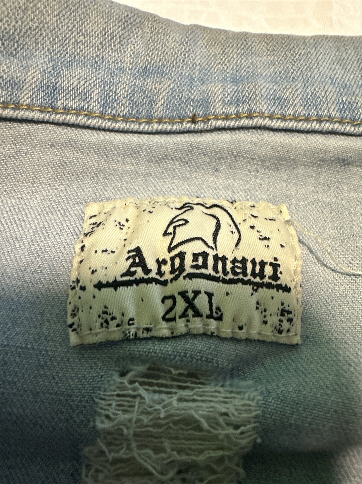 argonauts nation 2XL lightweight blue distressed zippers jean jacket