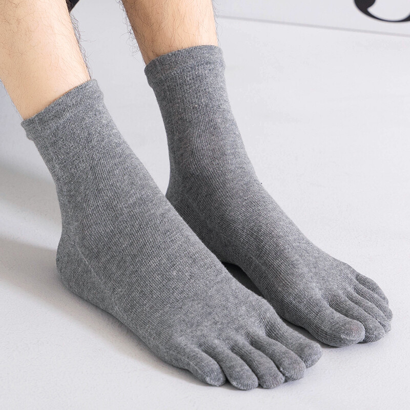 5Pack 100% Cotton Five Finger Toe Crew Ankle Solid Athletic Sport Men Socks 7-11