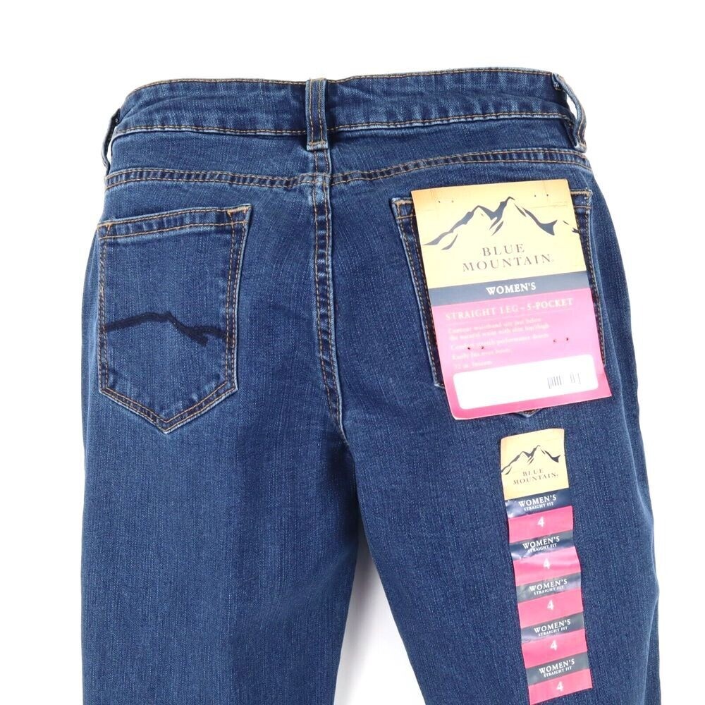 Blue Mountain Jeans Mid Rise Straight Leg Womens 4 Blue Cotton Blend Denim NWT