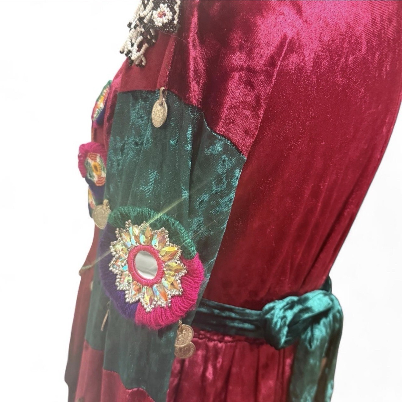 Afghan Traditional Kuchi Hand sewn Velvet Dress Set Shisha Beads Embroidery