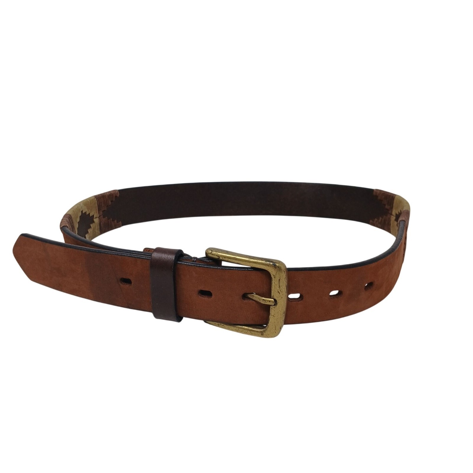 Gaucho Brown Leather Belt 80 cm Embroidered Western Tribal w/Buckle #D11-A