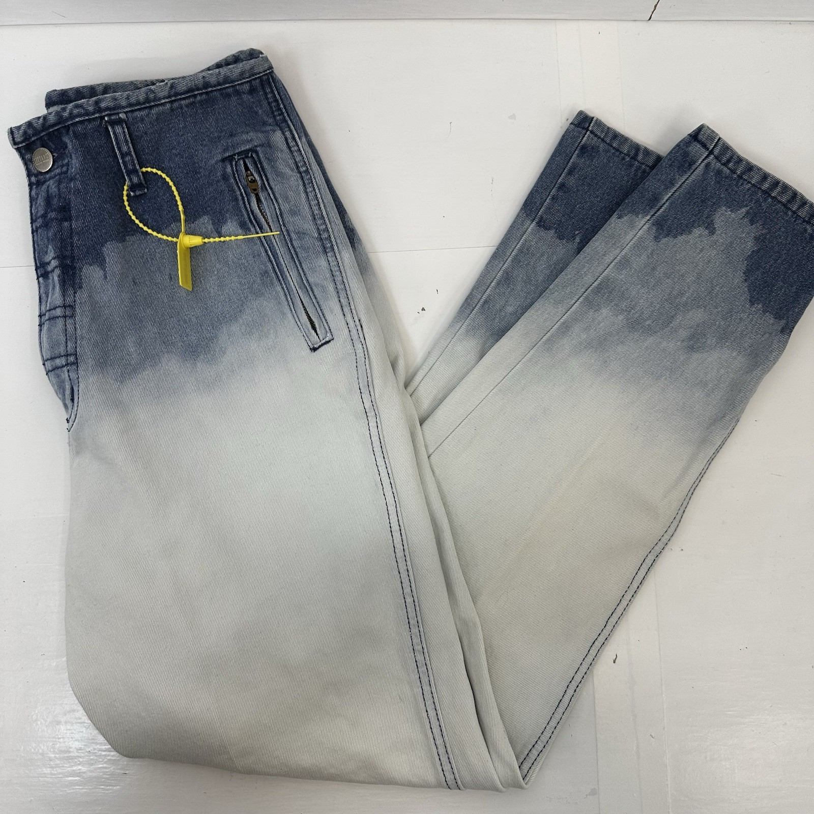 VTG 80s Dip Dye High Rise Tapered Leg Zip Ankle Ombré Denim Hong Kong 12 READ