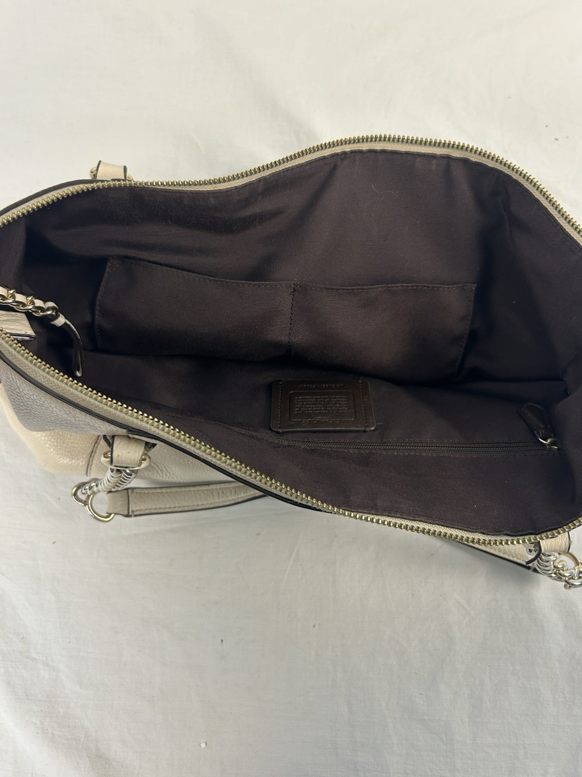 Coach F29007 Ava Chain Tote In Ivory Crossgrain Leather
